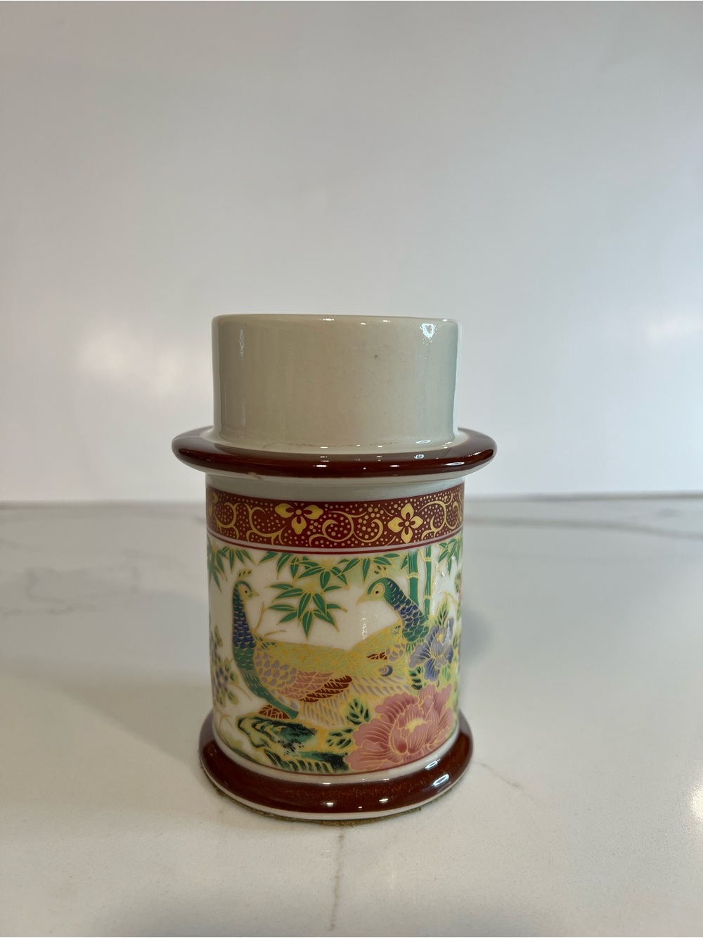 Japanese Floral Motif Porcelain Candle Holders - Made in Japan